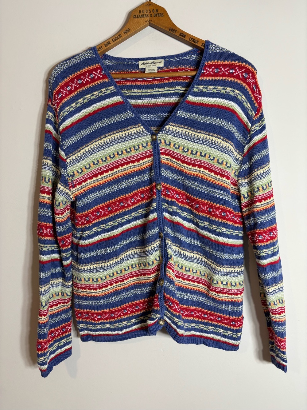 Vtg Eddie Bauer Linen Blend Striped Multicolor Cardigan Sweater